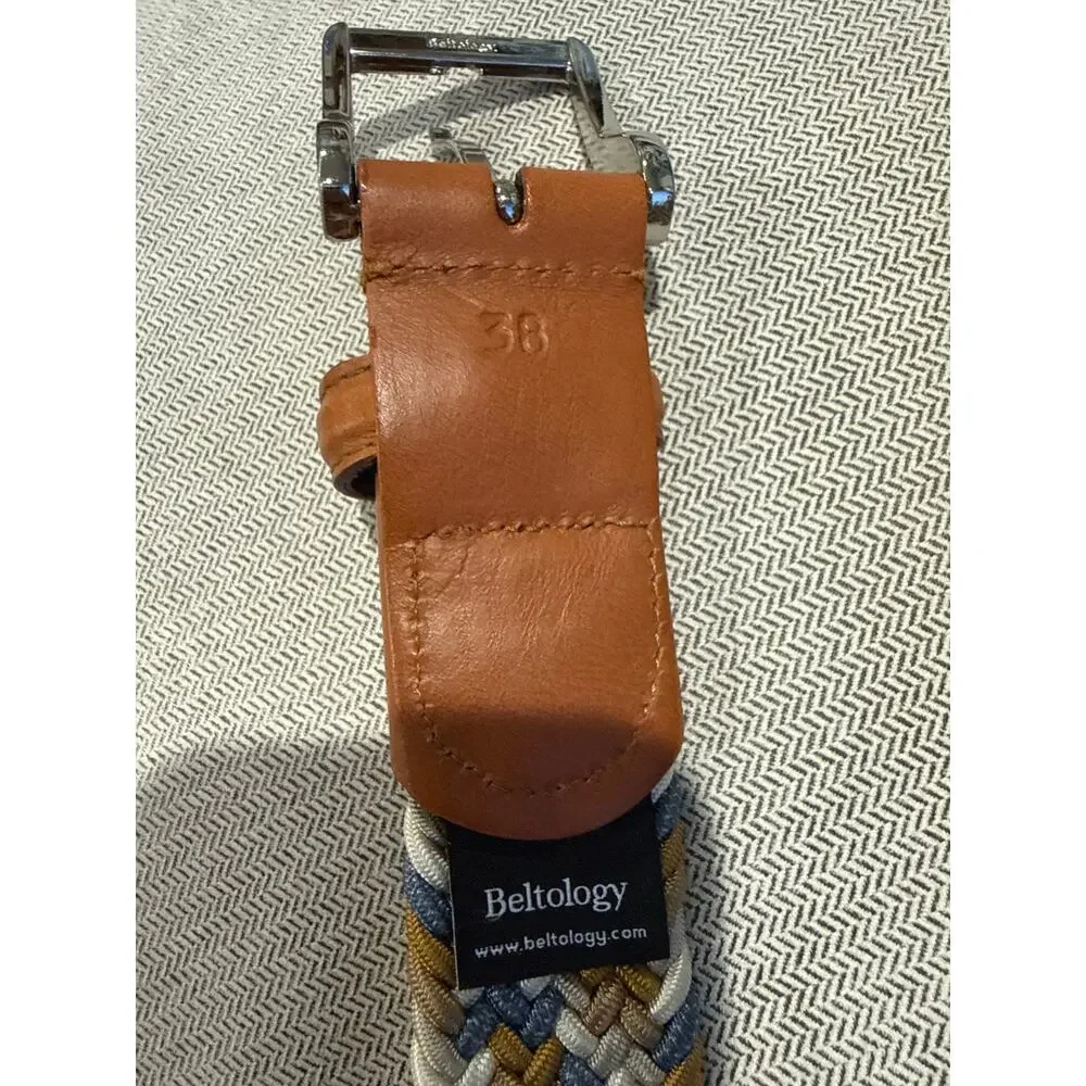Beltology Woven Braided Belt 38 Silver Tone buckle and Leather Accents